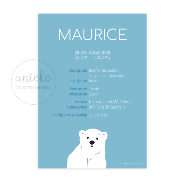 achterkant van het kaartje van Maurice