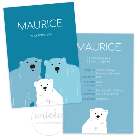 Rechthoekig geboortekaartje van Maurice