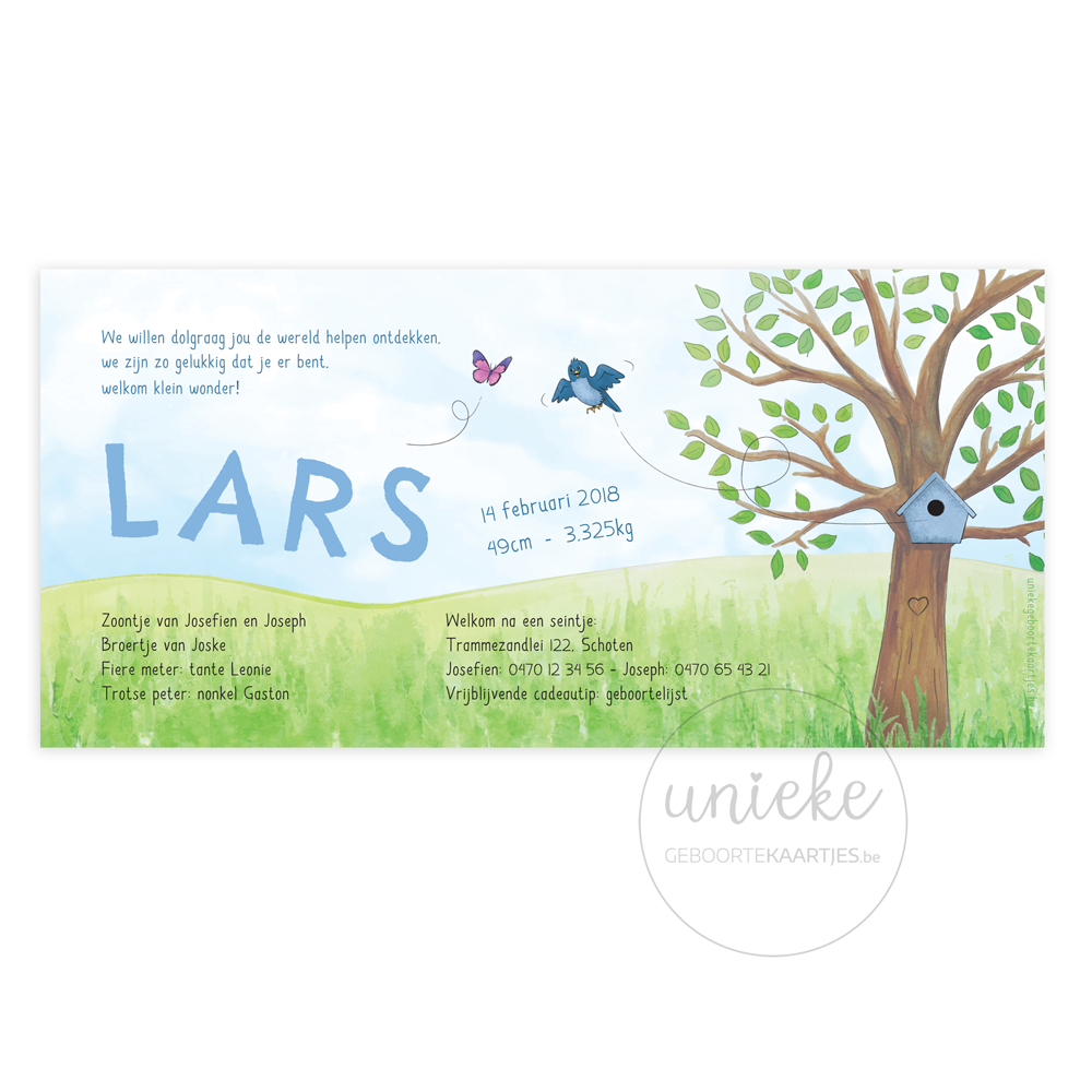 Geboortekaartje Lars Vogels Achterkant Achterkant van het kaartje van Lars