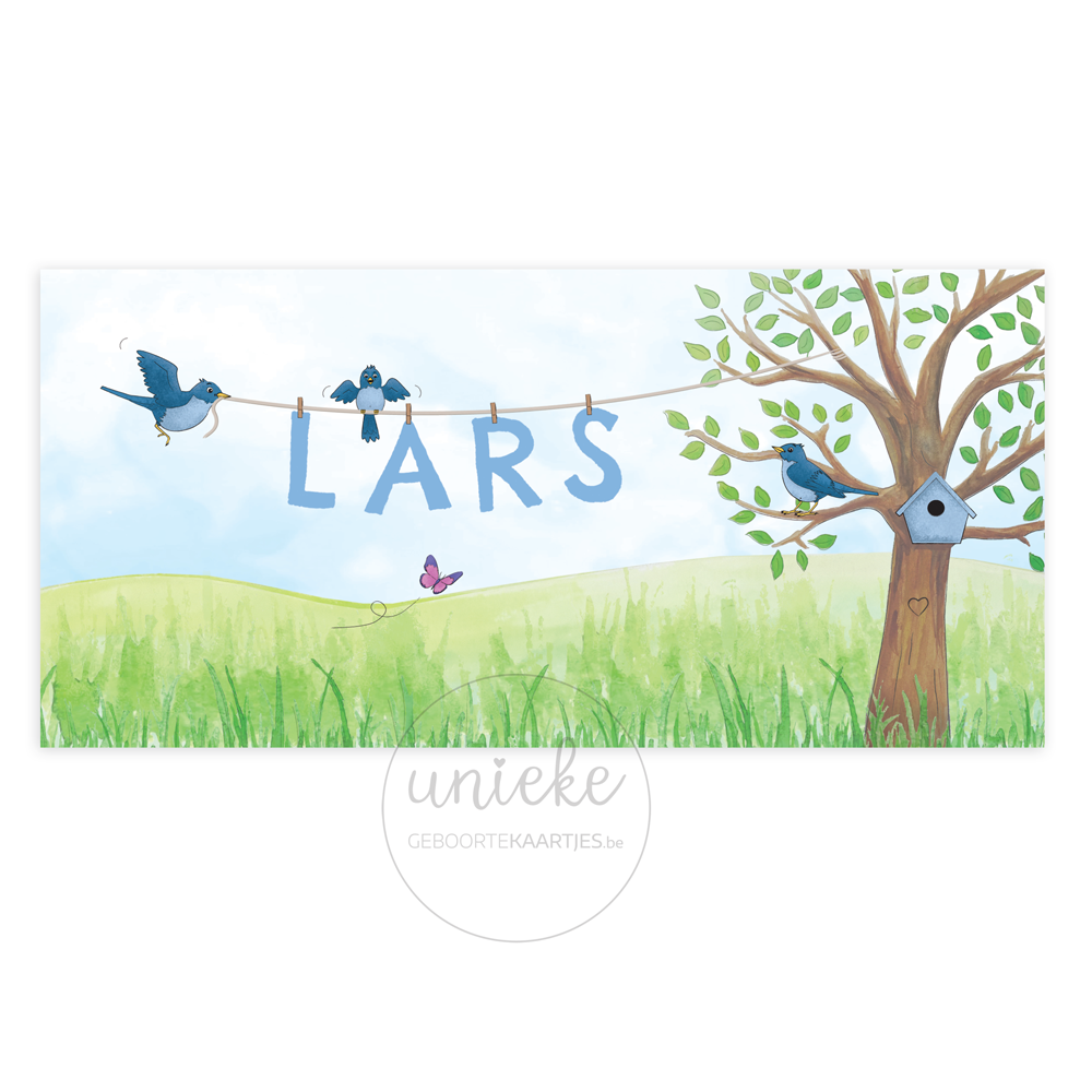 Geboortekaartje Lars Vogels Voorkant Voorkant van het kaartje van Lars