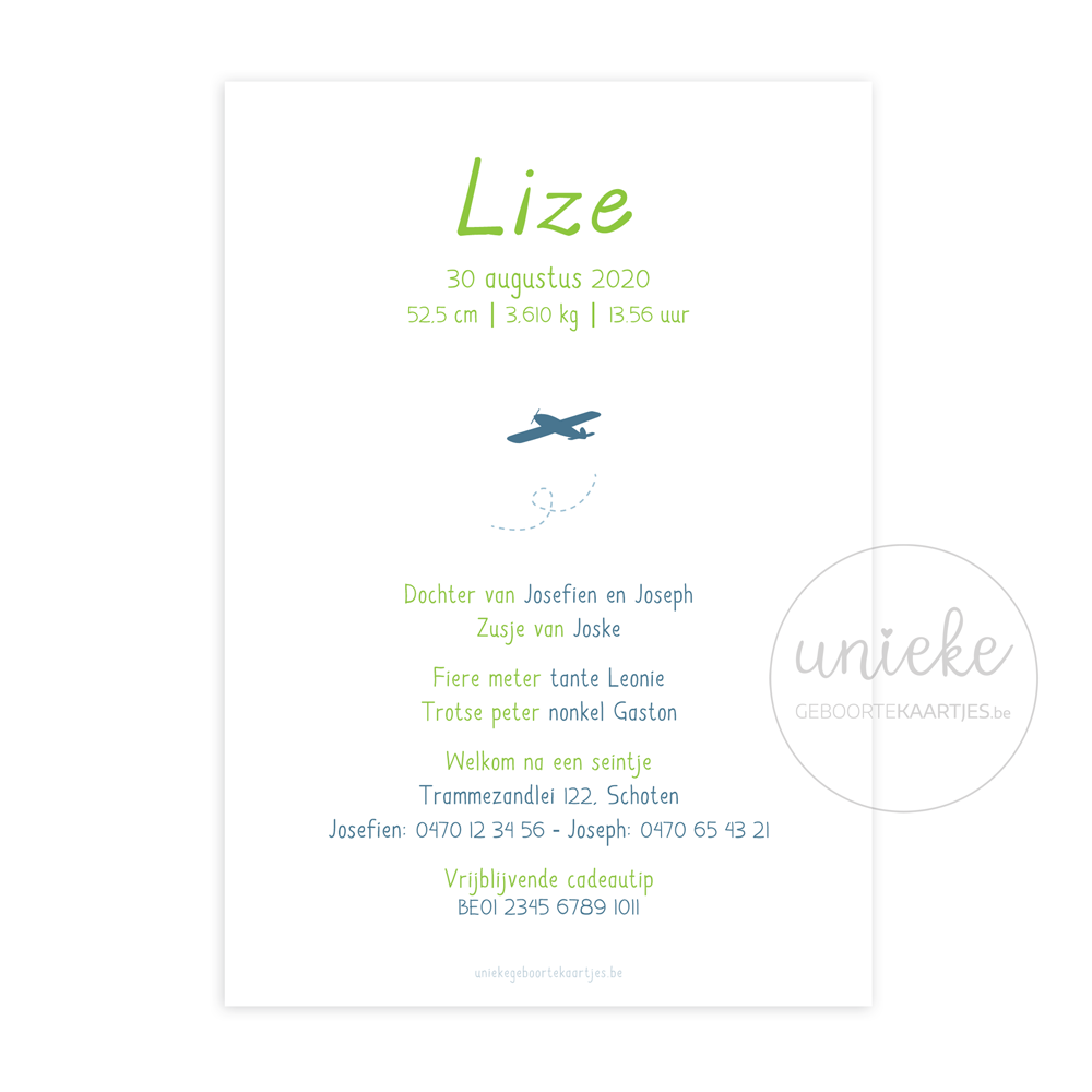 Achterkant van het kaartje van Lize