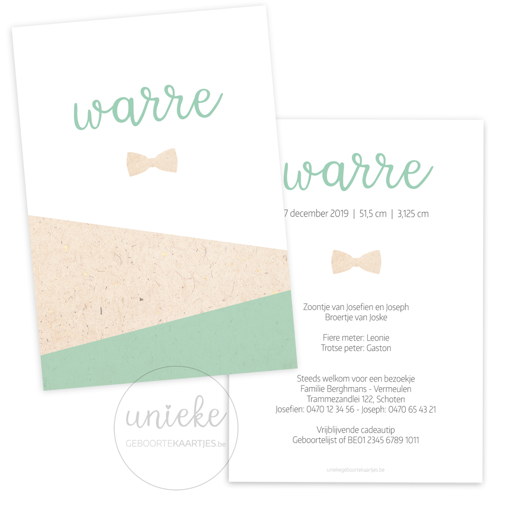 Rechthoekig geboortekaartje van Warre