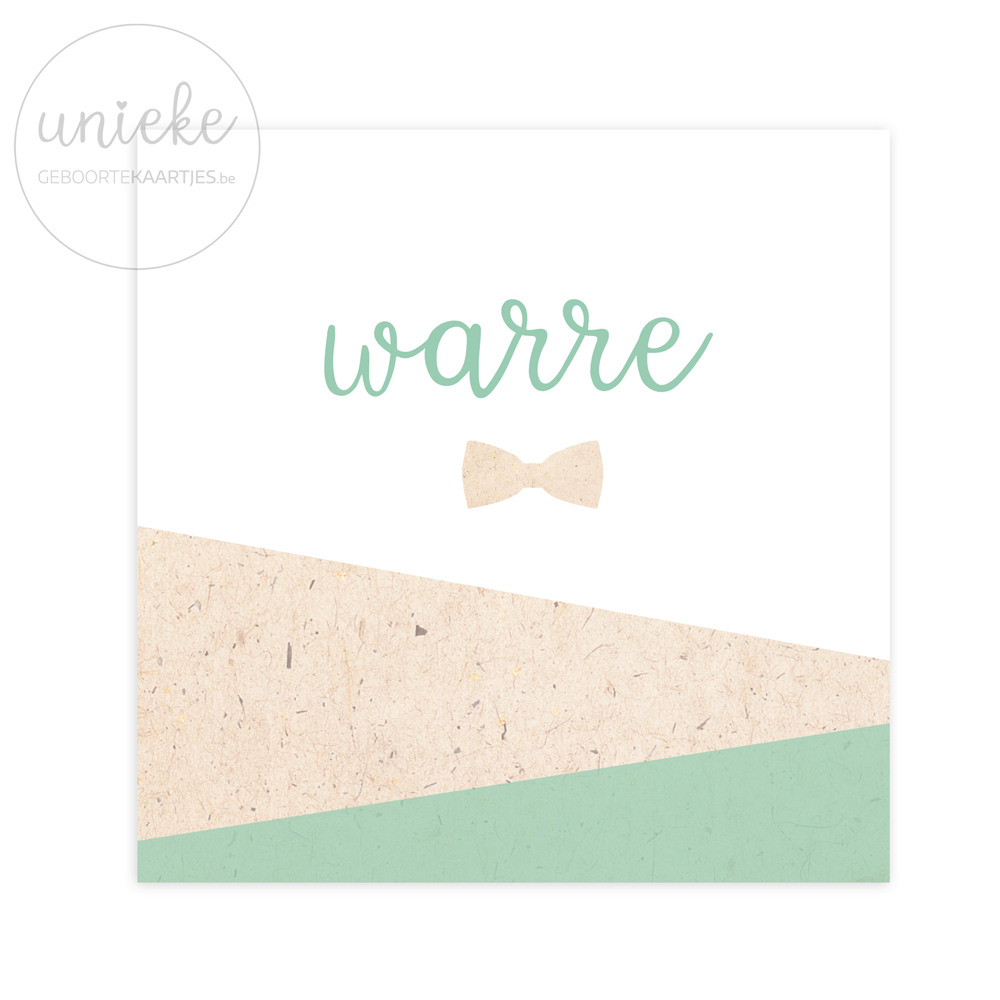 Geboortekaartje Warre Strikje Voorkant Vierkant Voorkant van het geboortekaartje van Warre
