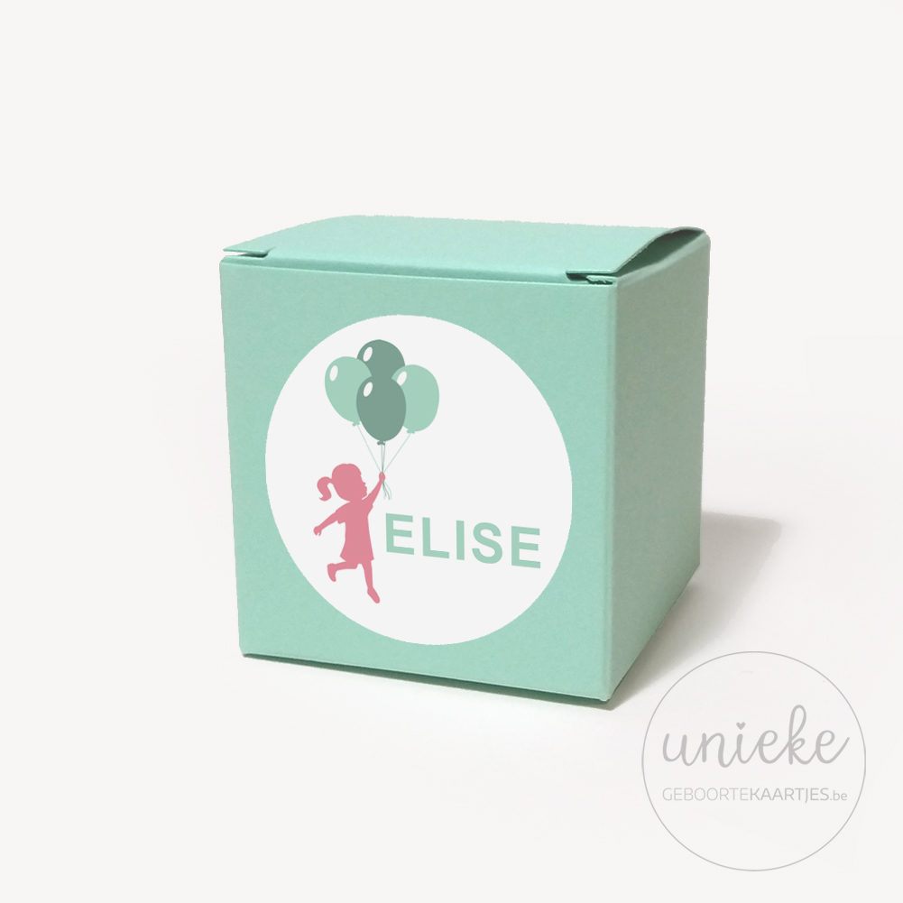 Stickertje Elise op mintgroen doosje