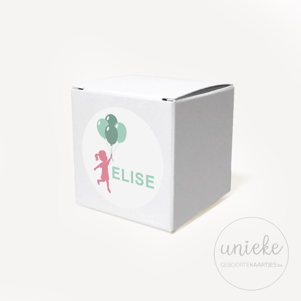 Stickertje Elise op wit doosje