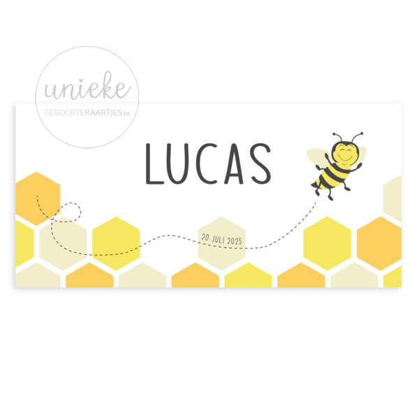 Voorkant van het geboortekaartje van Lucas