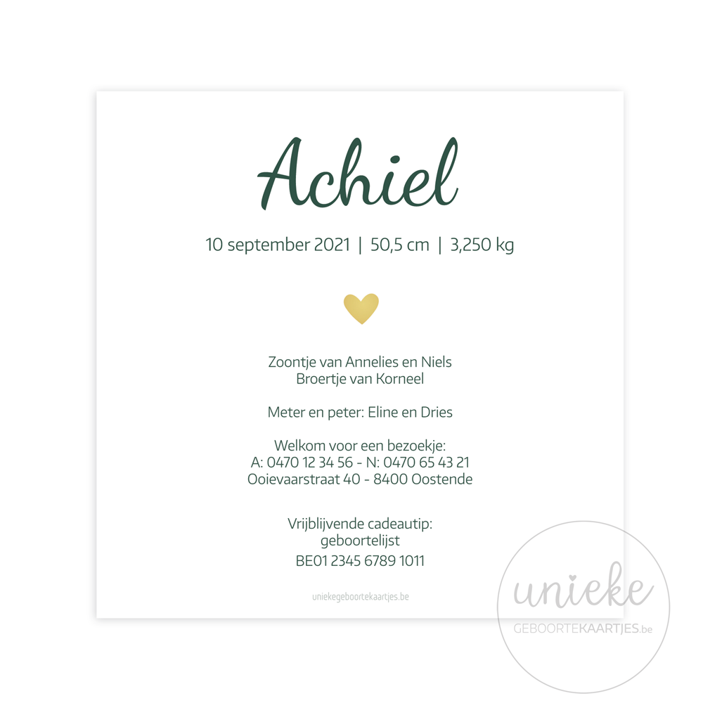 Geboortekaartje Achiel Achterkant Achterkant van het kaartje van Achiel