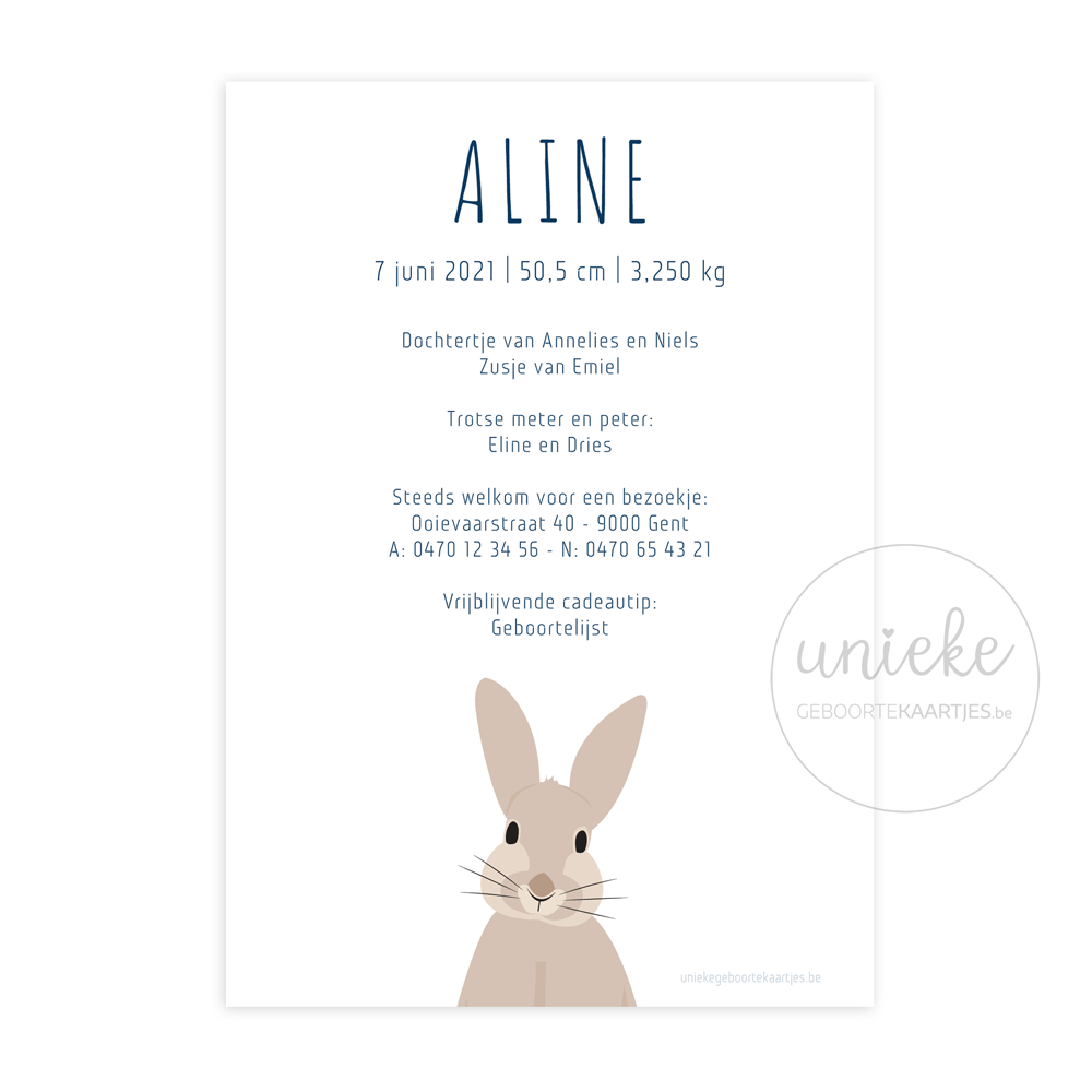 Geboortekaartje Aline Achterkant Geboortekaartje Aline Achterkant