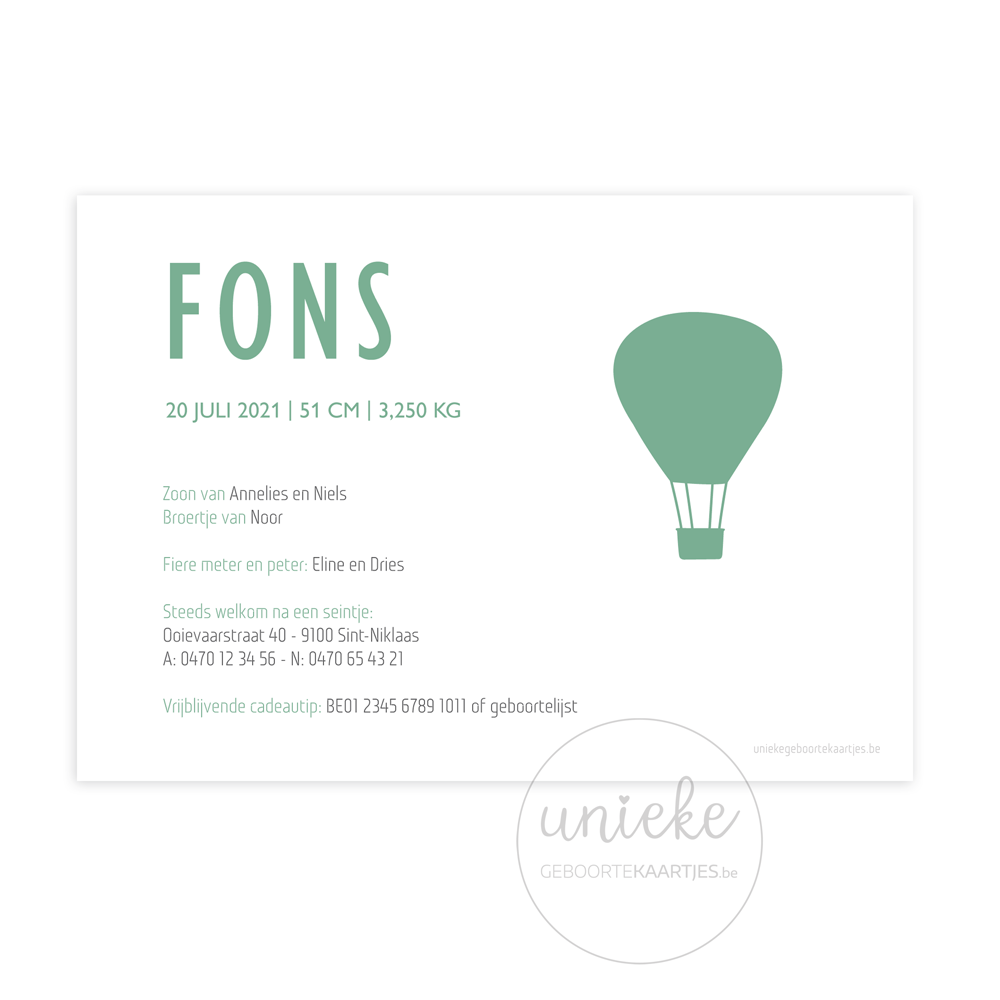 achterkant van het kaartje van Fons