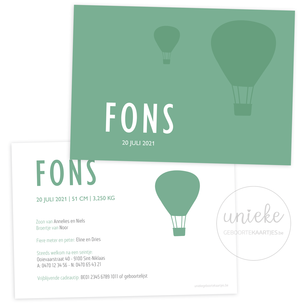 Geboortekaartje van Fons