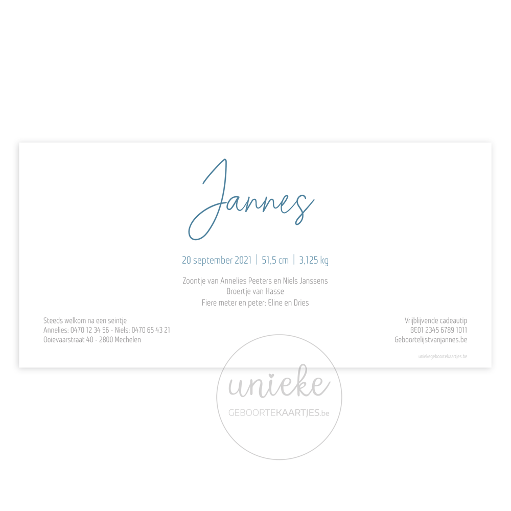 Geboortekaartje Jannes Achterkant Achterkant van het geboortekaartje van Jannes