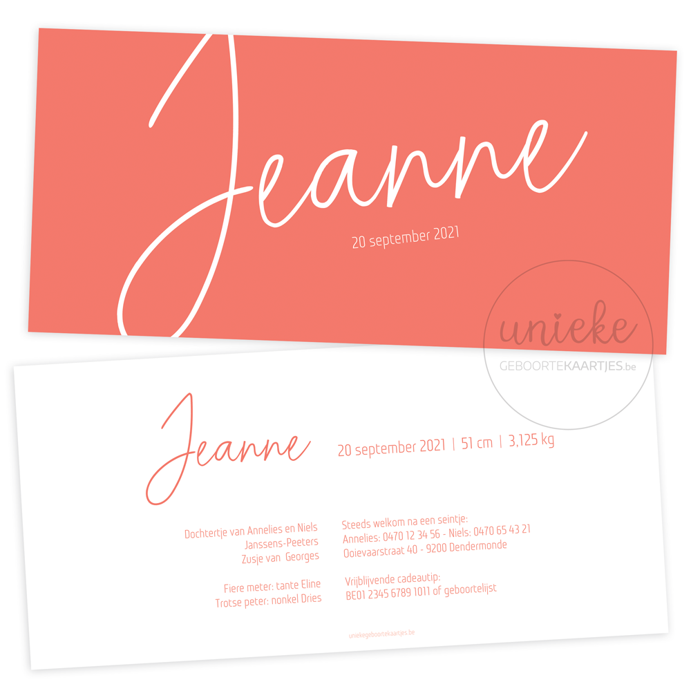 Geboortekaartje Jeanne Geboortekaartje van Jeanne
