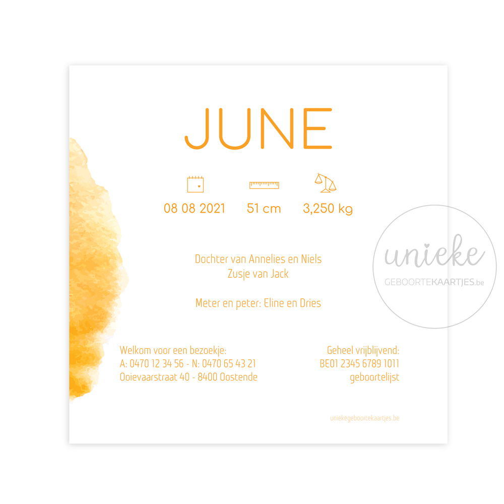 Achterkant van het kaartje van June