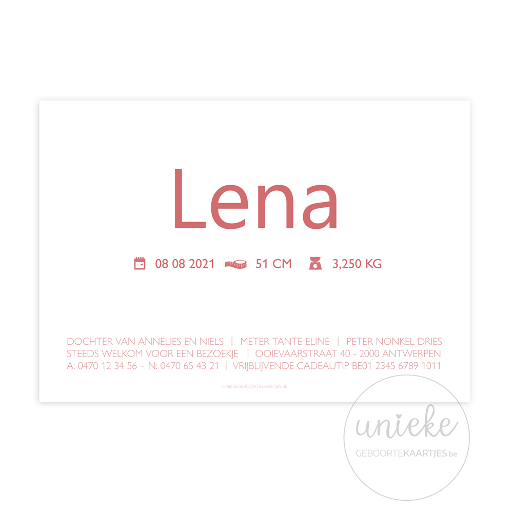 Geboortekaartje Lena Achterkant Geboortekaartje Lena Achterkant