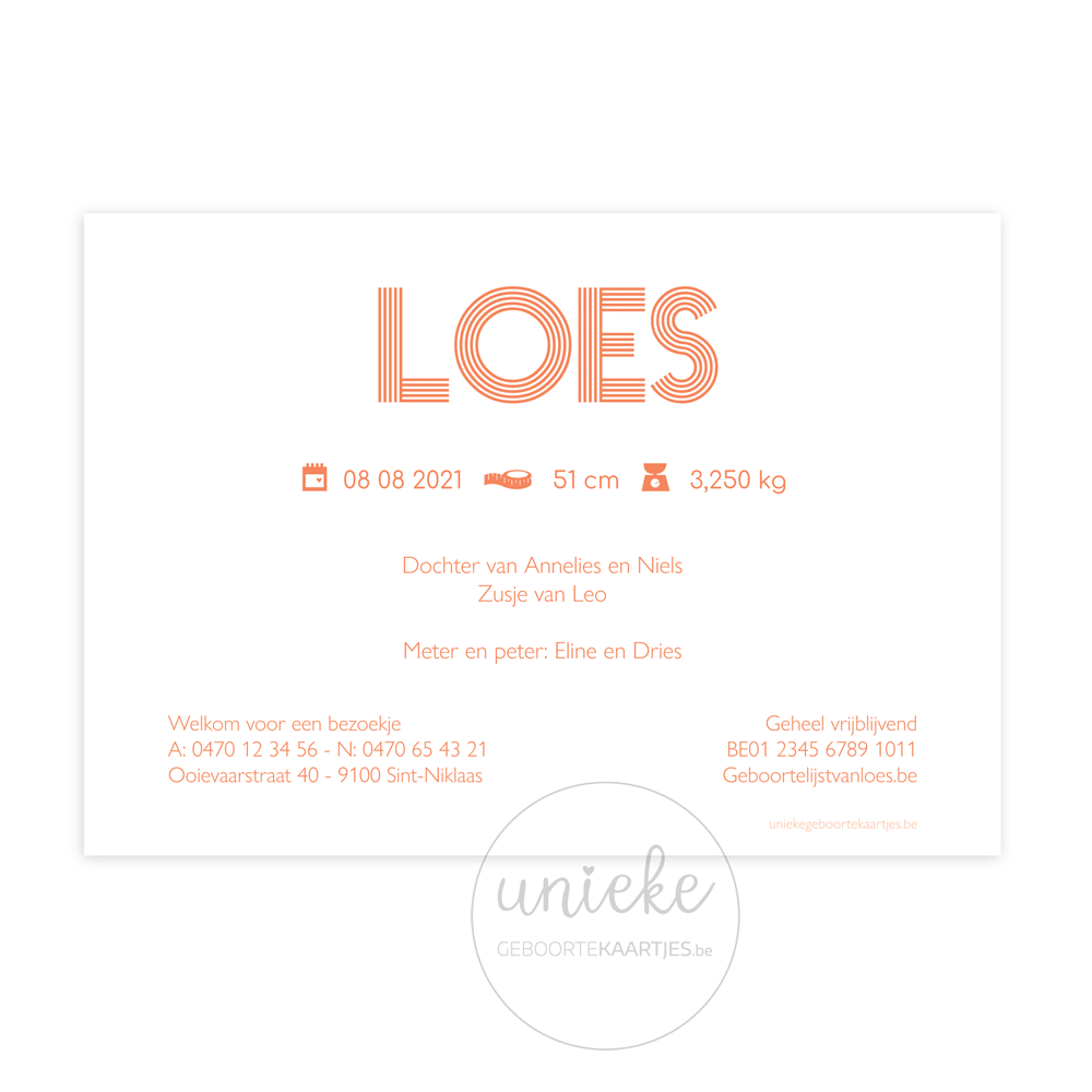 Geboortekaartje Loes Achterkant Achterkant van het kaartje van Loes