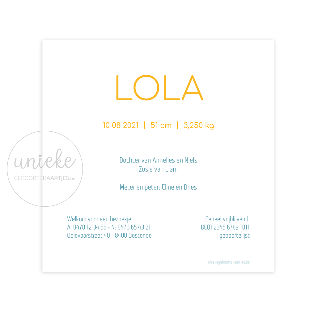 Achterkant van het kaartje van Lola