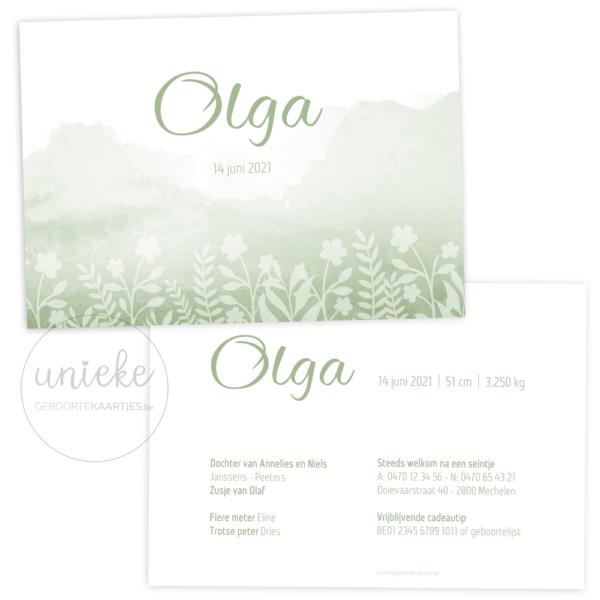 Geboortekaartje van Olga