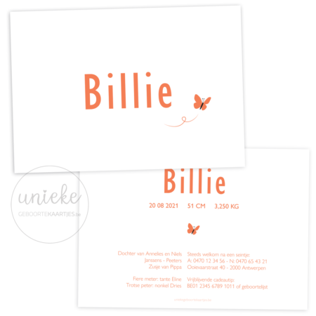 Geboortekaartje van Billie