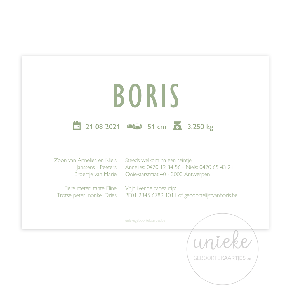 Geboortekaartje Boris Achterkant Geboortekaartje Boris Achterkant