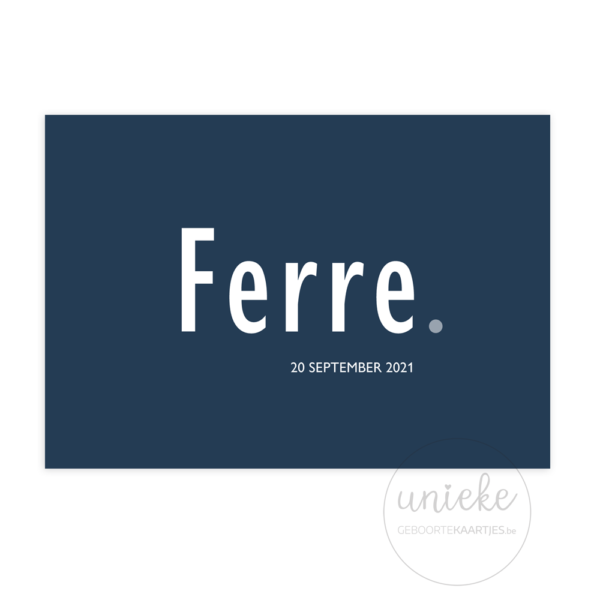 Voorkant van het geboortekaartje van Ferre