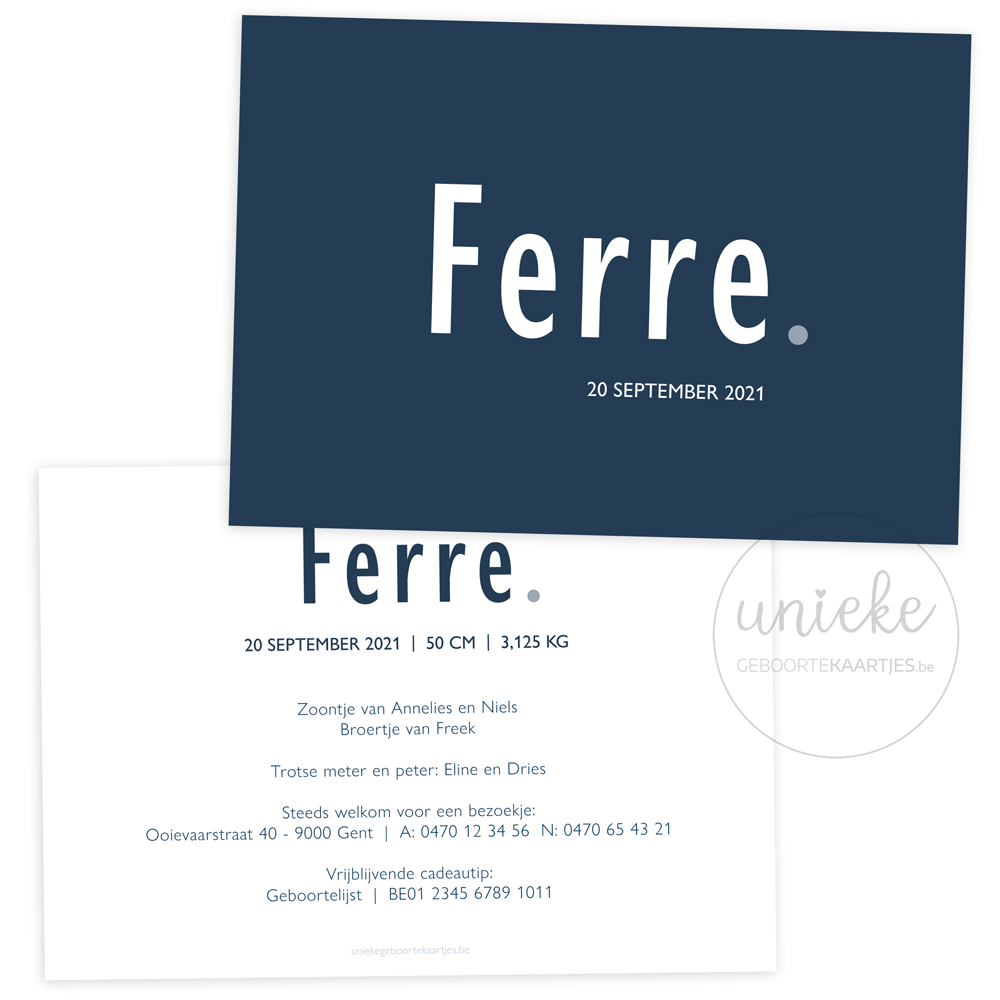 Geboortekaartje Ferre Geboortekaartje van Ferre
