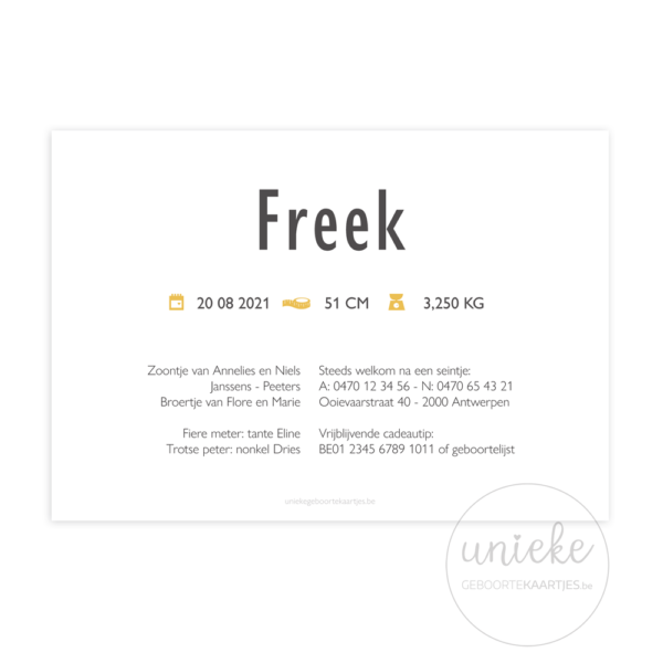 Achterkant van het kaartje van Freek