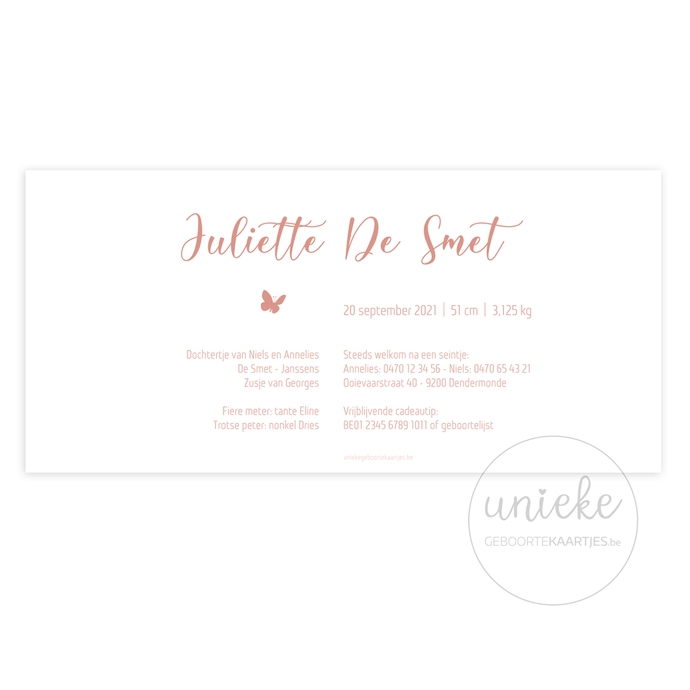 Geboortekaartje Juliette Achterkant Achterkant van het geboortekaartje van Juliette
