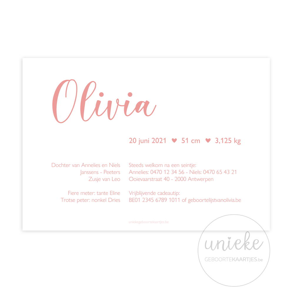 Geboortekaartje Olivia Achterkant