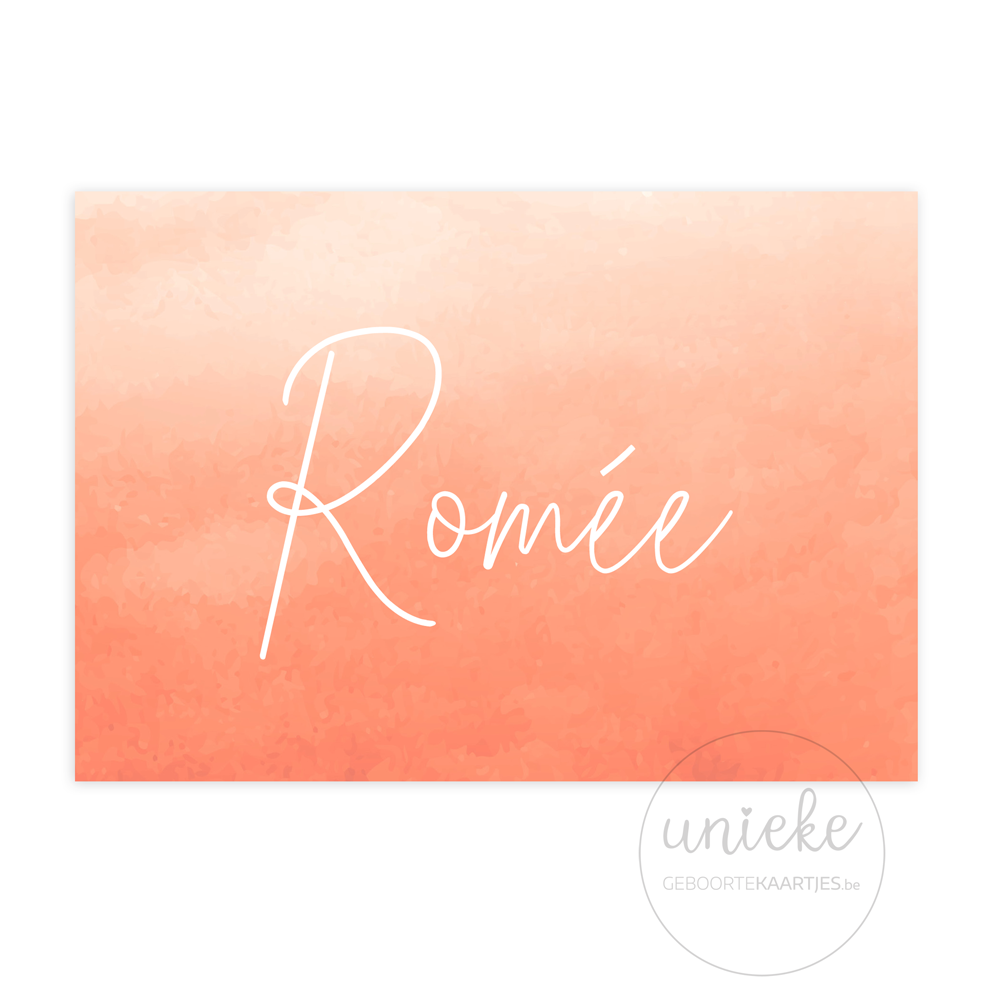 Voorkant van het geboortekaartje van Romée