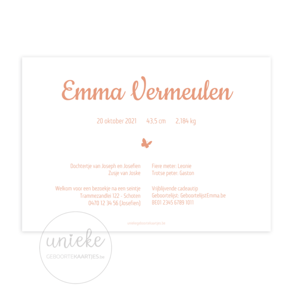 Geboortekaartje Emma Vlinder Achterkant
