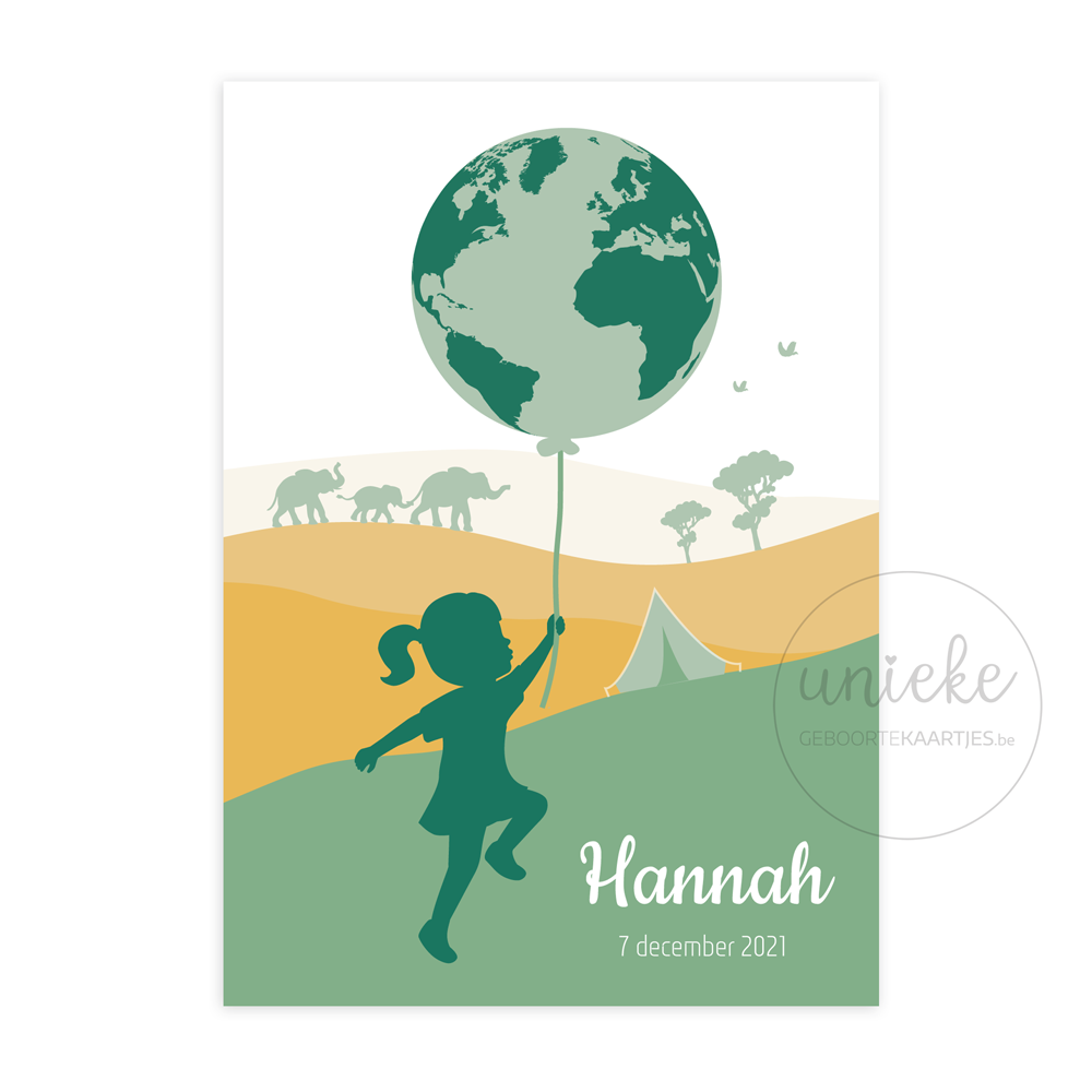 Voorkant van het geboortekaartje van Hannah