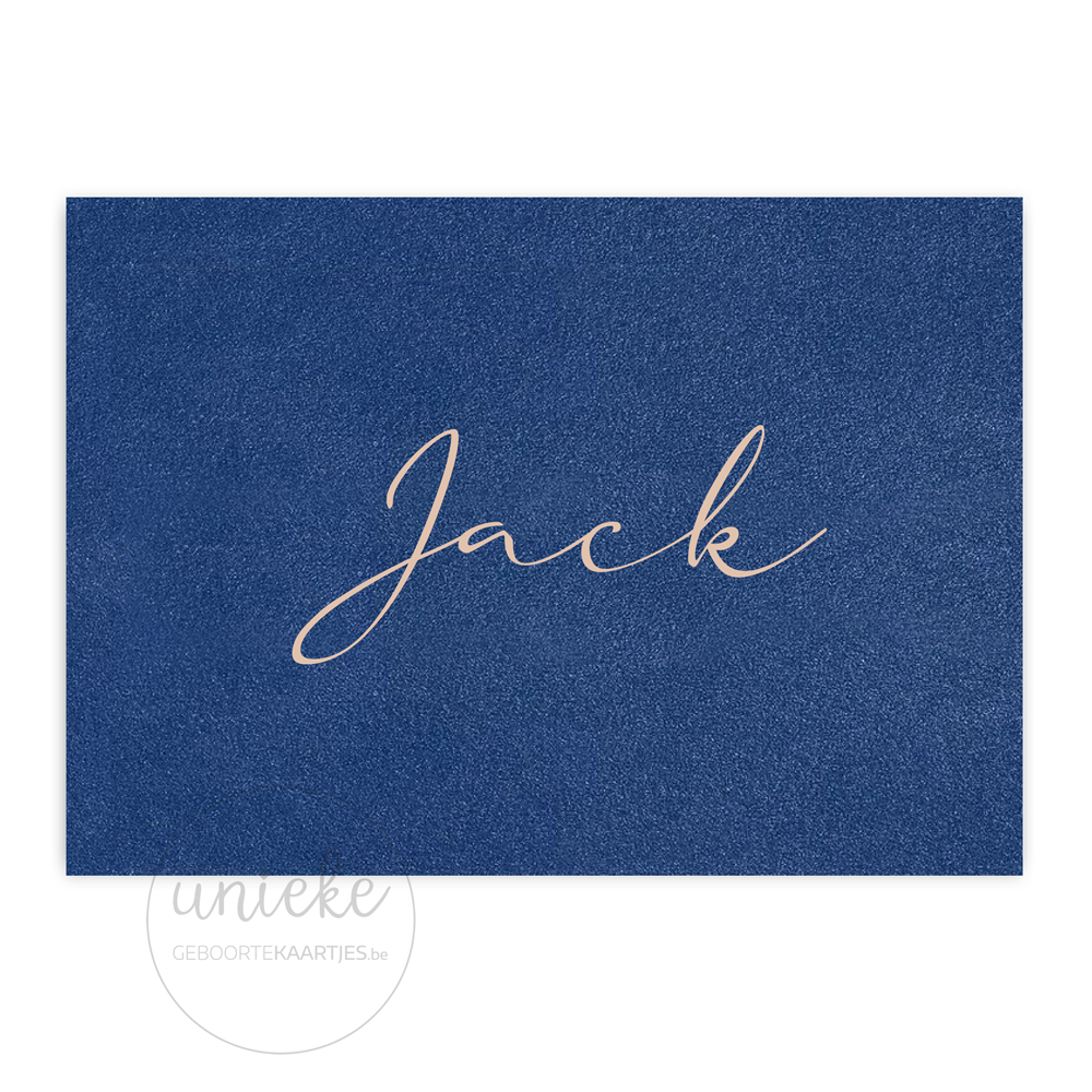Geboortekaartje Jack Velvet Blauw Voorkant Op Maat Voorkant van het kaartje van Jack