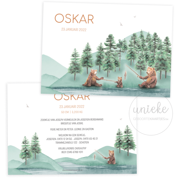 Voorkant en achterkant van het kaartje van Oskar
