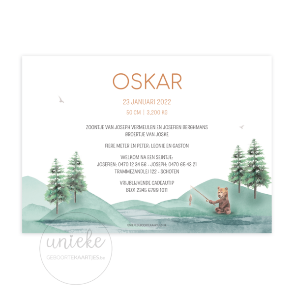 Achterkant van het kaartje van Oskar