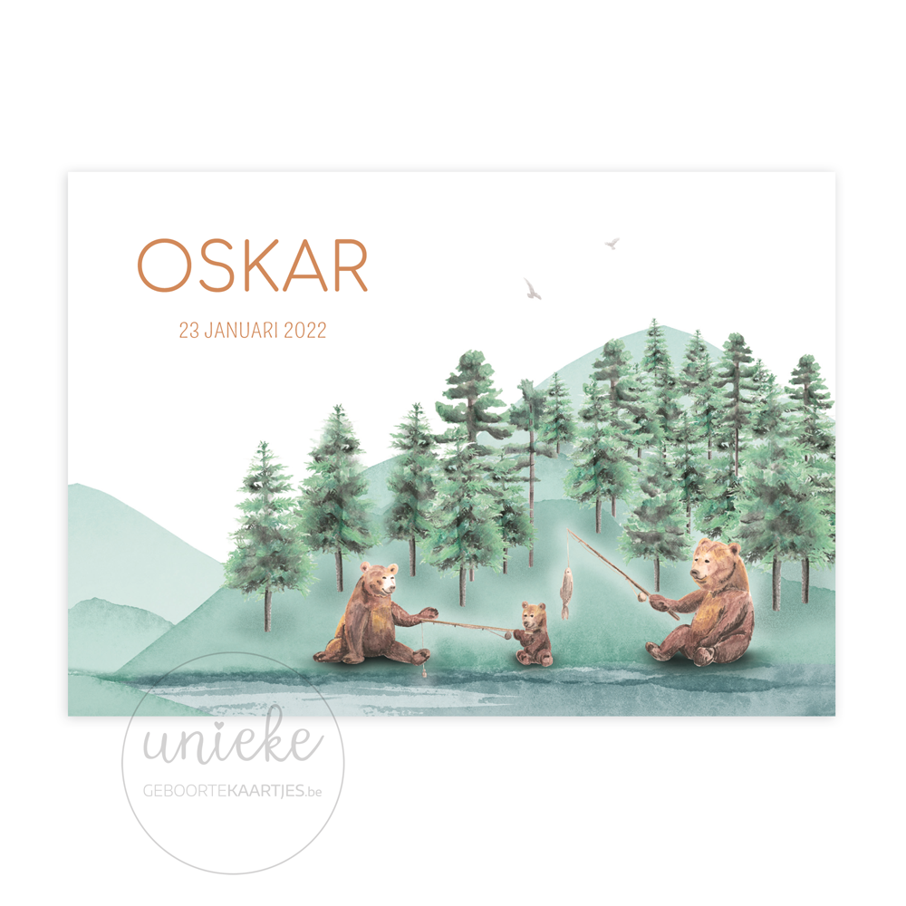 Geboortekaartje Oskar Beren Voorkant Voorkant van het kaartje van Oskar