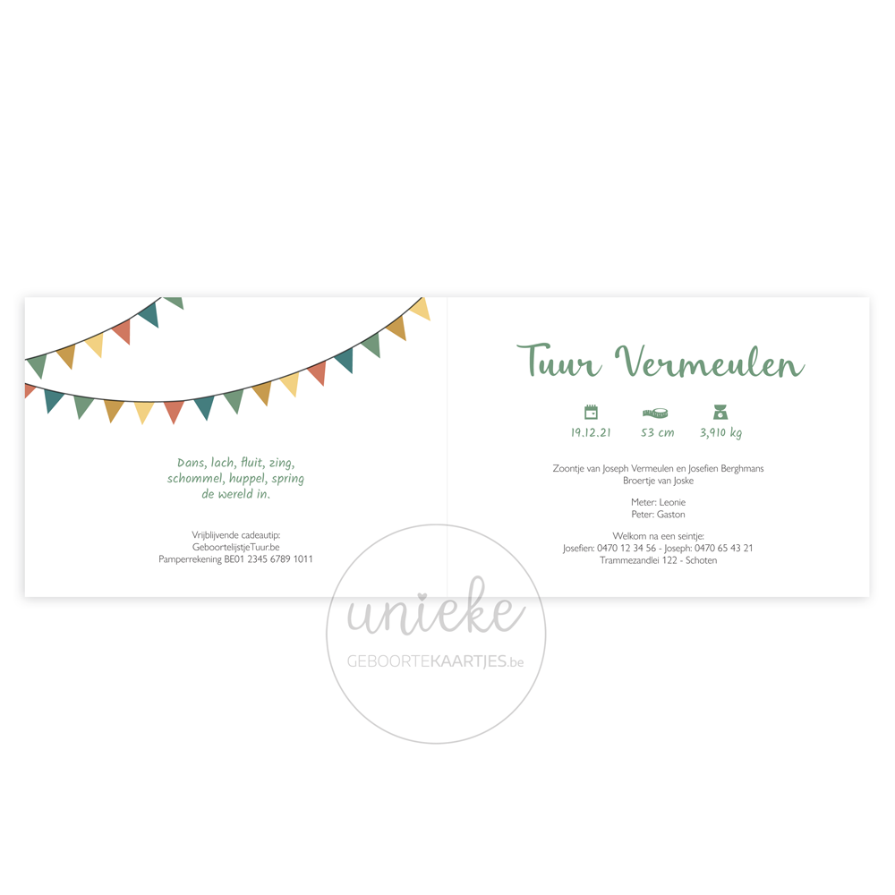 Binnenkant van het kaartje van Tuur