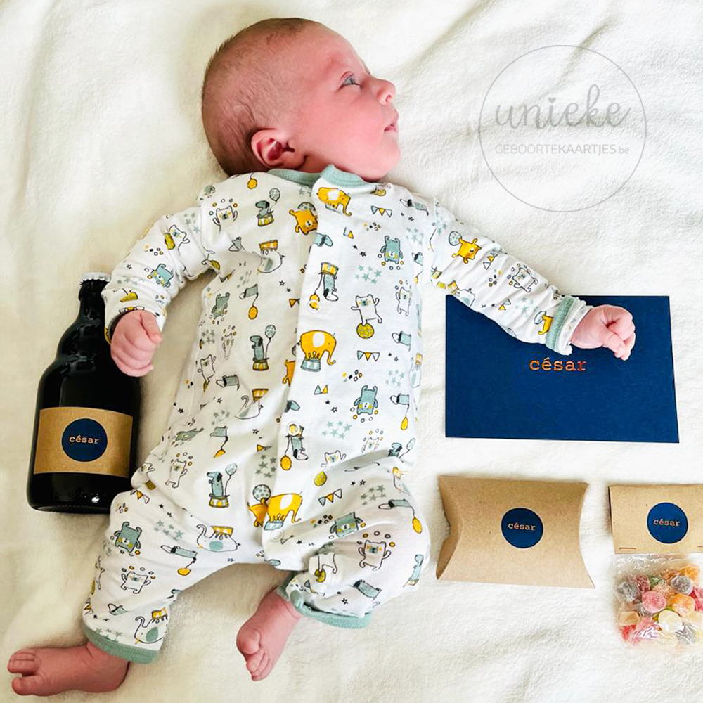 Cesar Met Geboortekaartje Cesar met zijn geboortekaartje