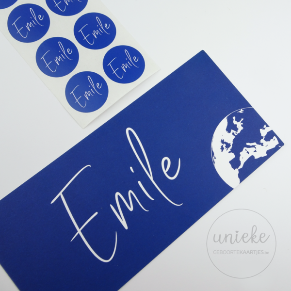 Geboortekaartje van Emile met stickers