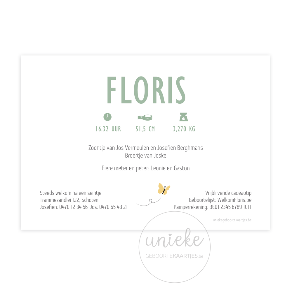Geboortekaartje Floris Vos Achterkant Achterkant van het geboortekaartje van Floris