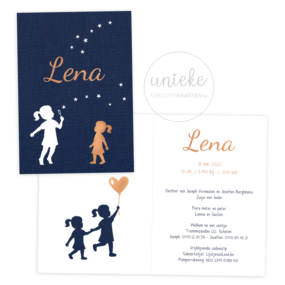 Binnenkant en voorkant van het kaartje van Lena