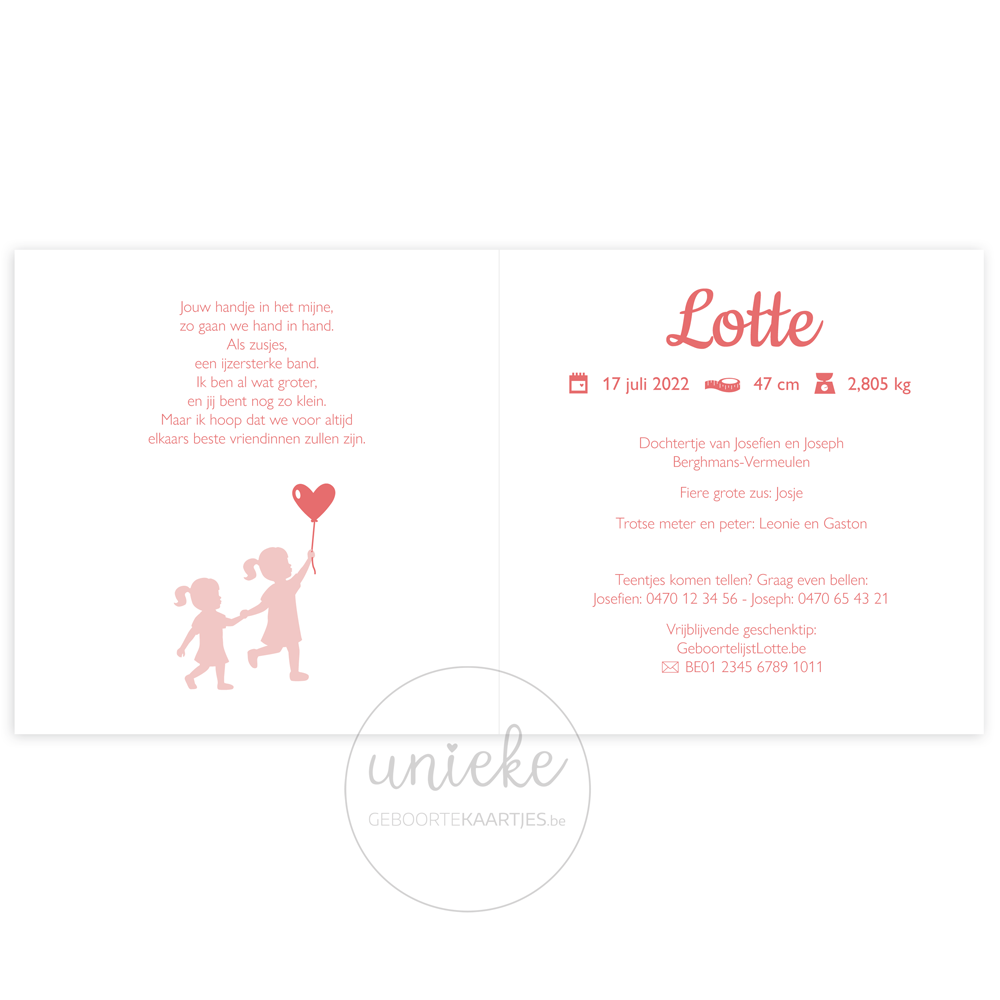 Binnenkant van het geboortekaartje van Lotte