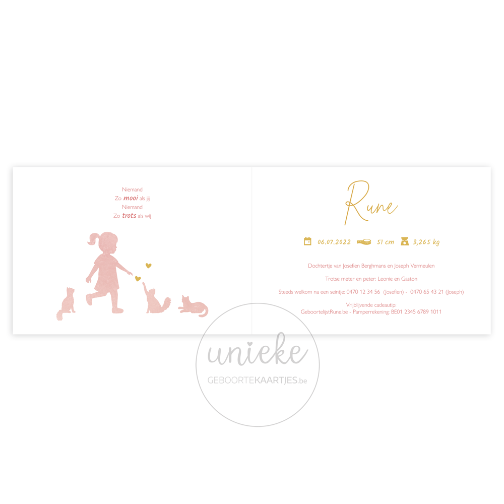 Geboortekaartje Rune Roze Binnenkant Binnenkant van het geboortekaartje van Rune