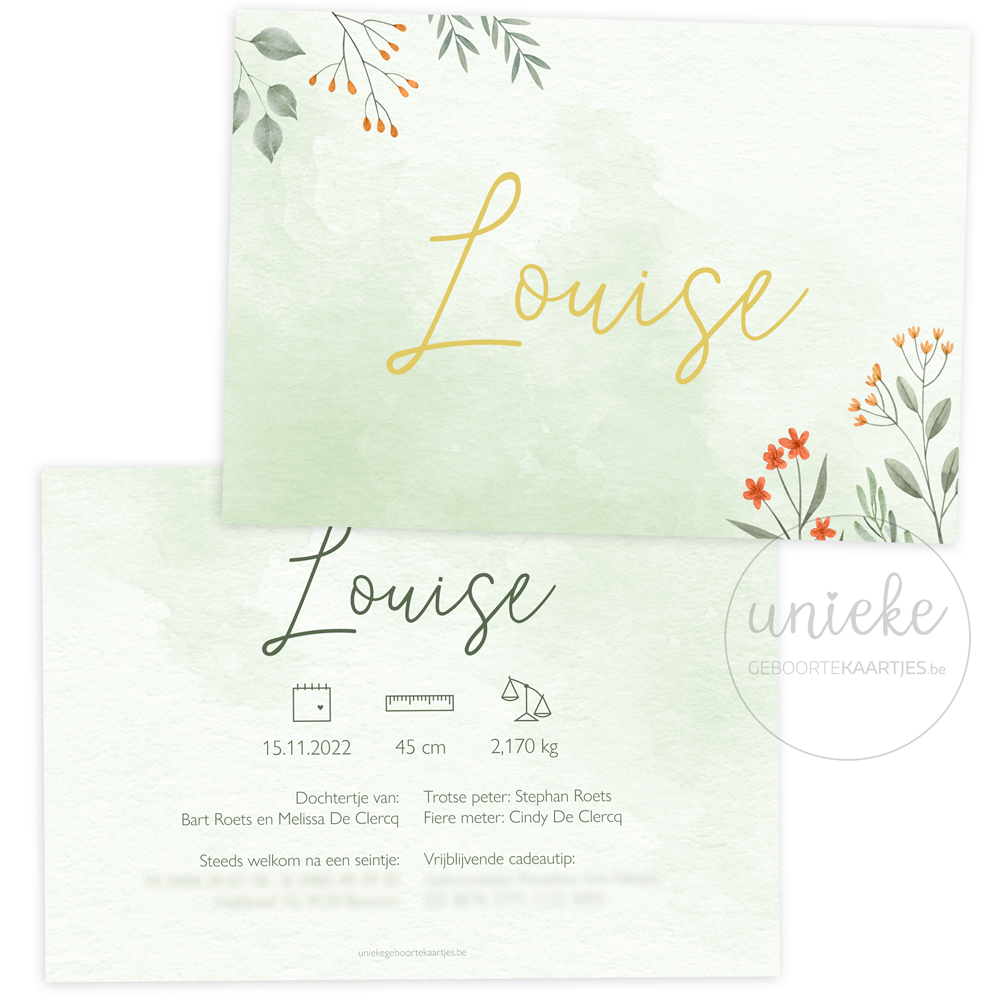 Geboortekaartje Louise Bloemen Op Maat Geboortekaartje van Louise