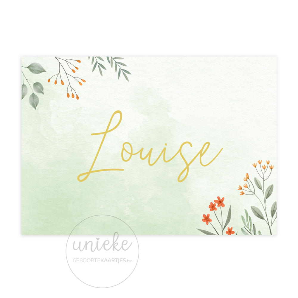 Geboortekaartje Louise Bloemen Voorkant Op Maat Voorkant van het geboortekaartje van Louise