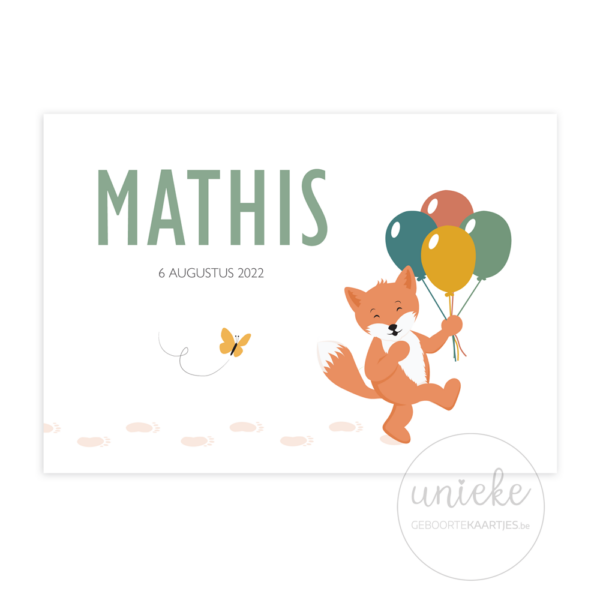 Voorkant van het geboortekaartje van Mathis