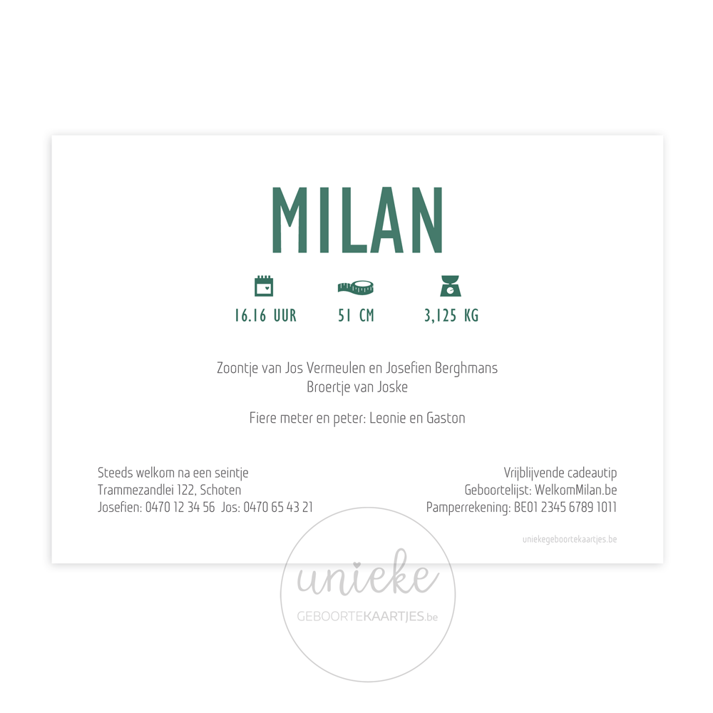 Geboortekaartje Milan Vos Achterkant Achterkant van het geboortekaartje van Milan