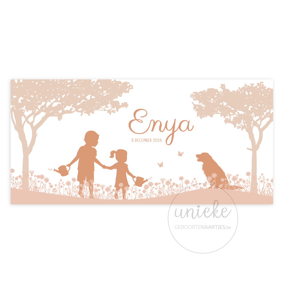 geboortekaartje-enya-hond-bloemen-voorkant De voorkant van het geboortekaartje van Enya