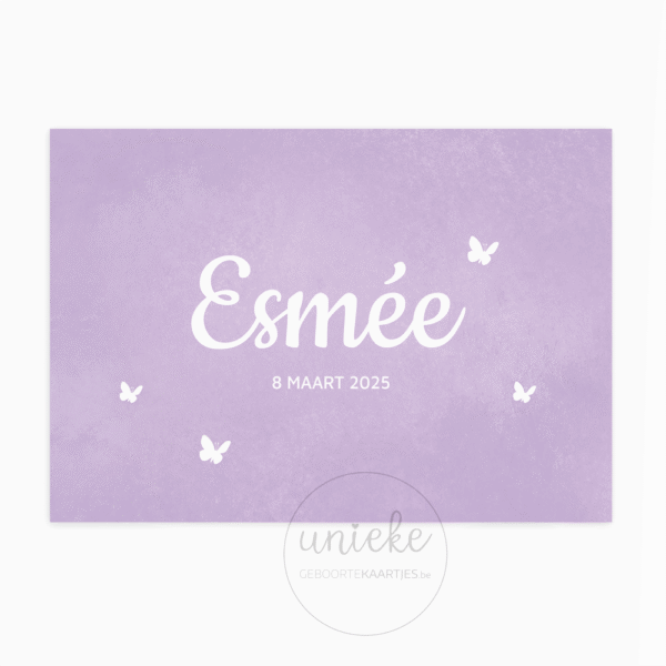 De voorkant van het geboortekaartje van Esmee