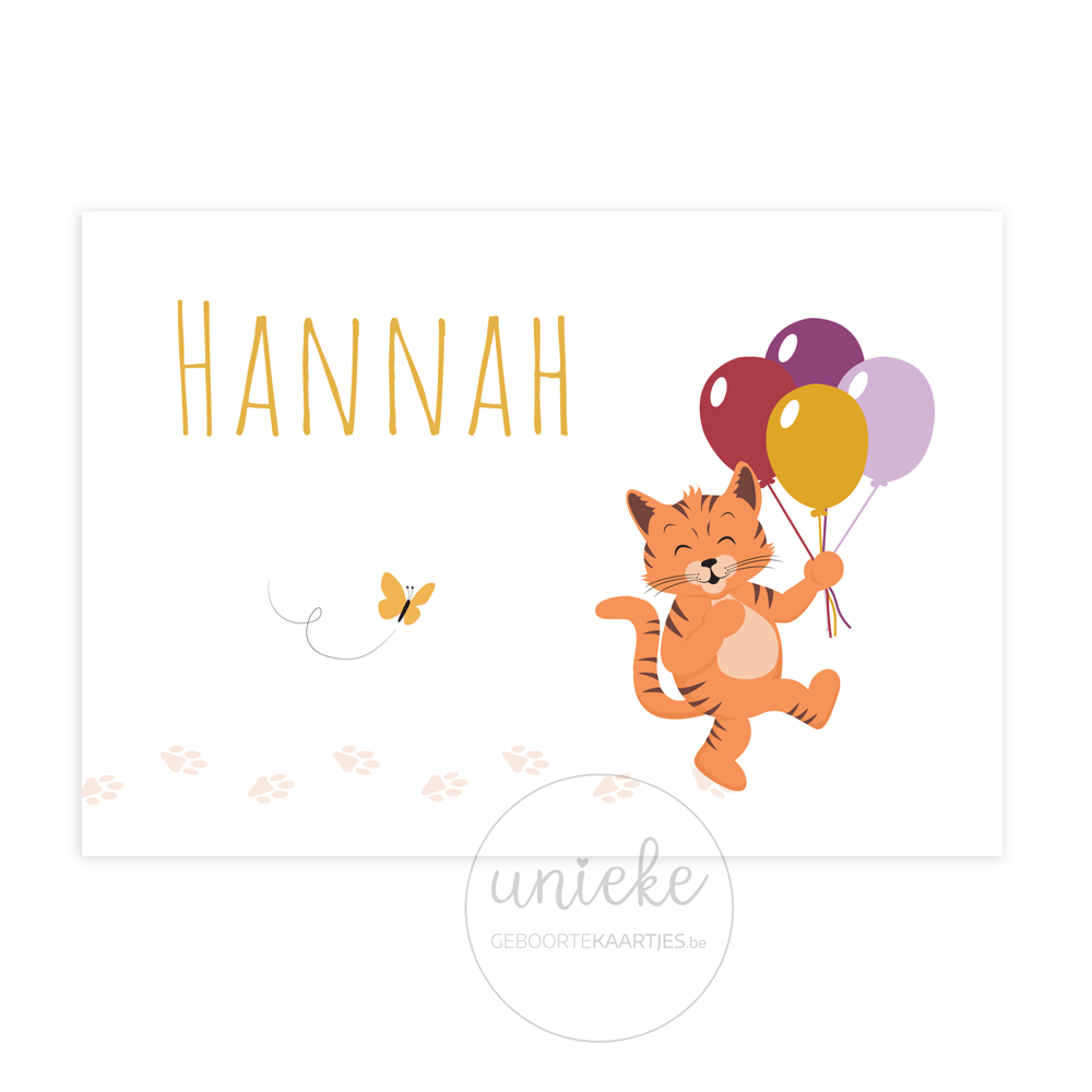 geboortekaartje-hannah-kat-voorkant De voorkant van het geboortekaartje van Hannah met een katje
