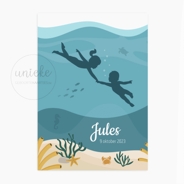 De voorkant van het geboortekaartje van Jules